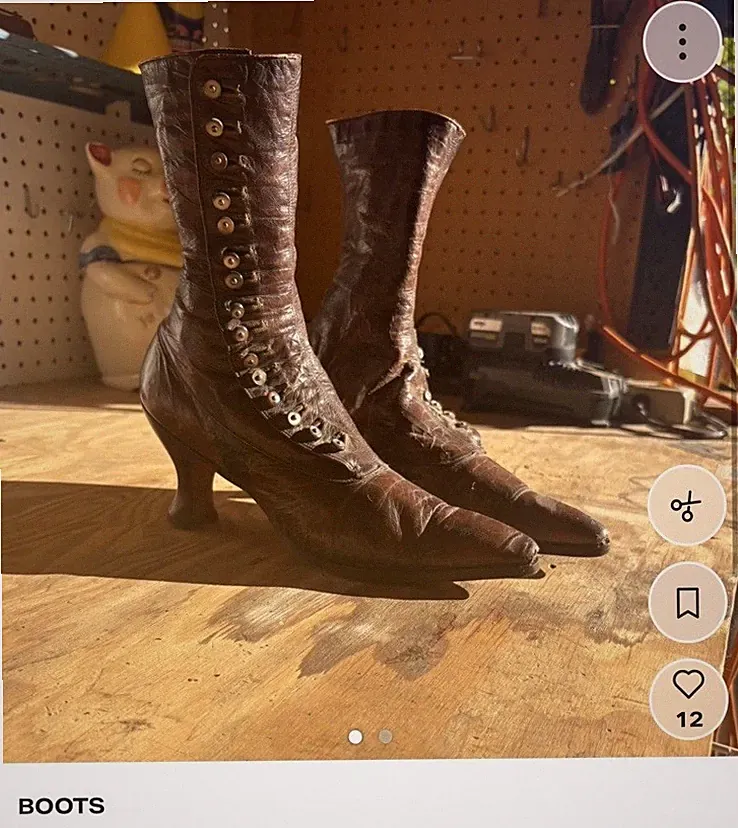 1900s Women’s Brown Leather Victorian Lace-Up Mid-Calf Boots Pointed Toe 4.5