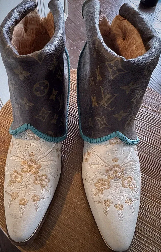 Dingo 1969 Western Boots Custom LV Monogram Floral Embroidered Cowgirl