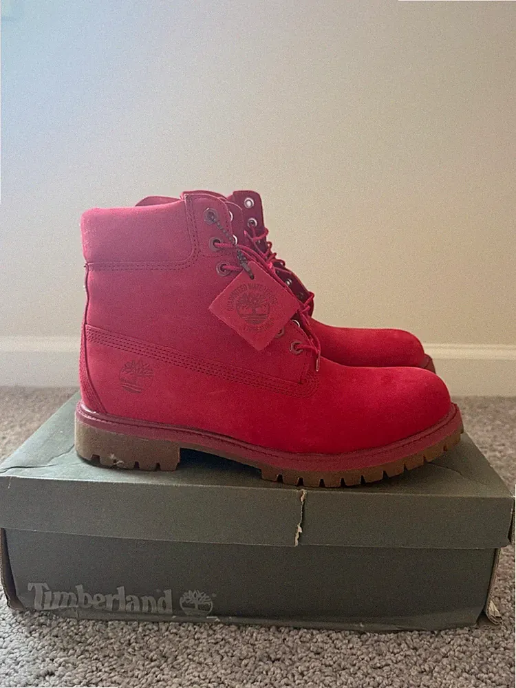 Timberland 6 Inch Premium Boot Mens Red Waterproof Nubuck PrimaLoft Lug Sole